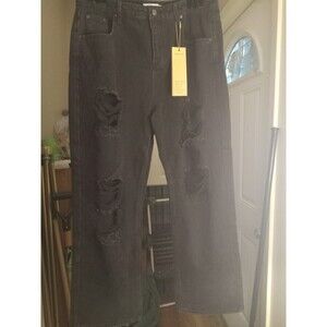 XL Genleck Women's Jeans Black Distressed Straight